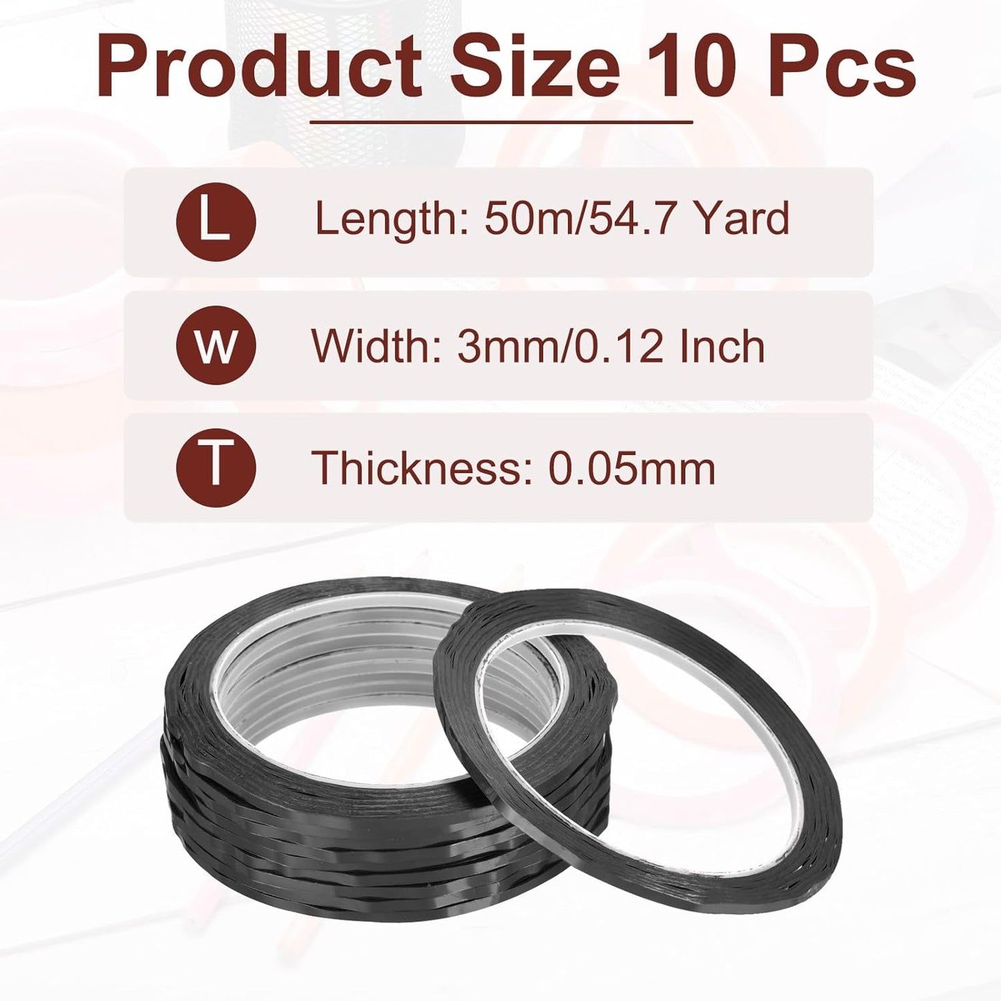 MECCANIXITY 10 Rolls Whiteboard Tape Graphic Chart Tape 3mm 54.7 Yard Art Tape Thin Self-Adhesive Pinstripe Tape Masking Tape for Gift Wrapping Craft Supplies, Black