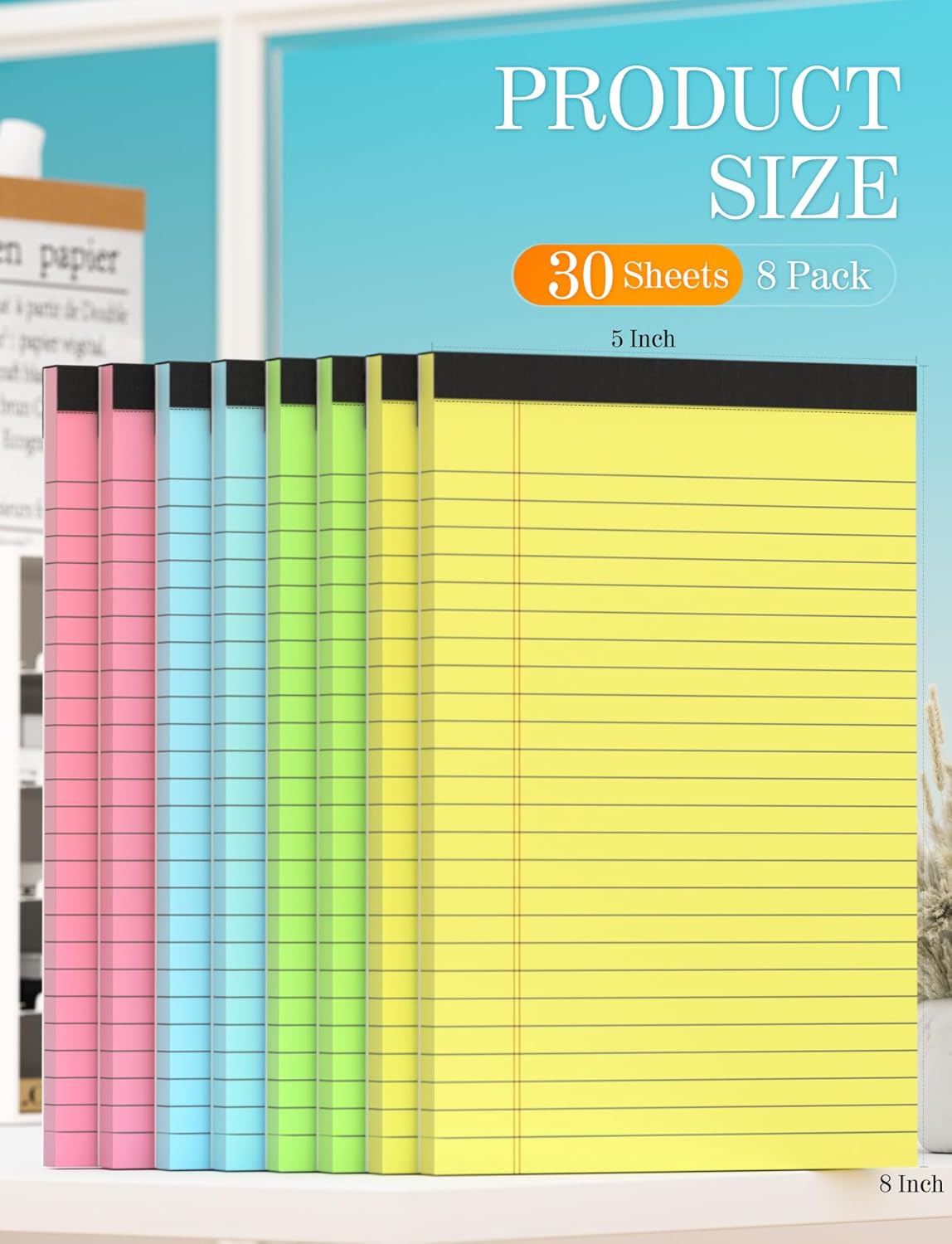 Note Pads 5x8 Colored Legal Pads, 8 Pack Mini Legal Pads 5x8 College Ruled, Pink Notebook Paper Lined Note Paper, Colored Notepads 5 x 8 Pastel Notepad, Small Writing Pads Paper 5x7, 30 Sheets Each