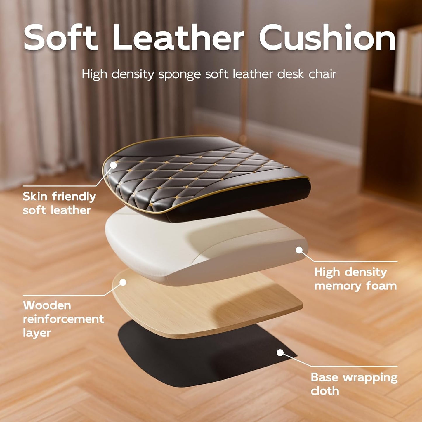 Black Office Chair with Soft Leather Embroidery, Mid Back Vintage Swivel Executive Desk Chair with Wheels and Padded Arms, Adjustable Height