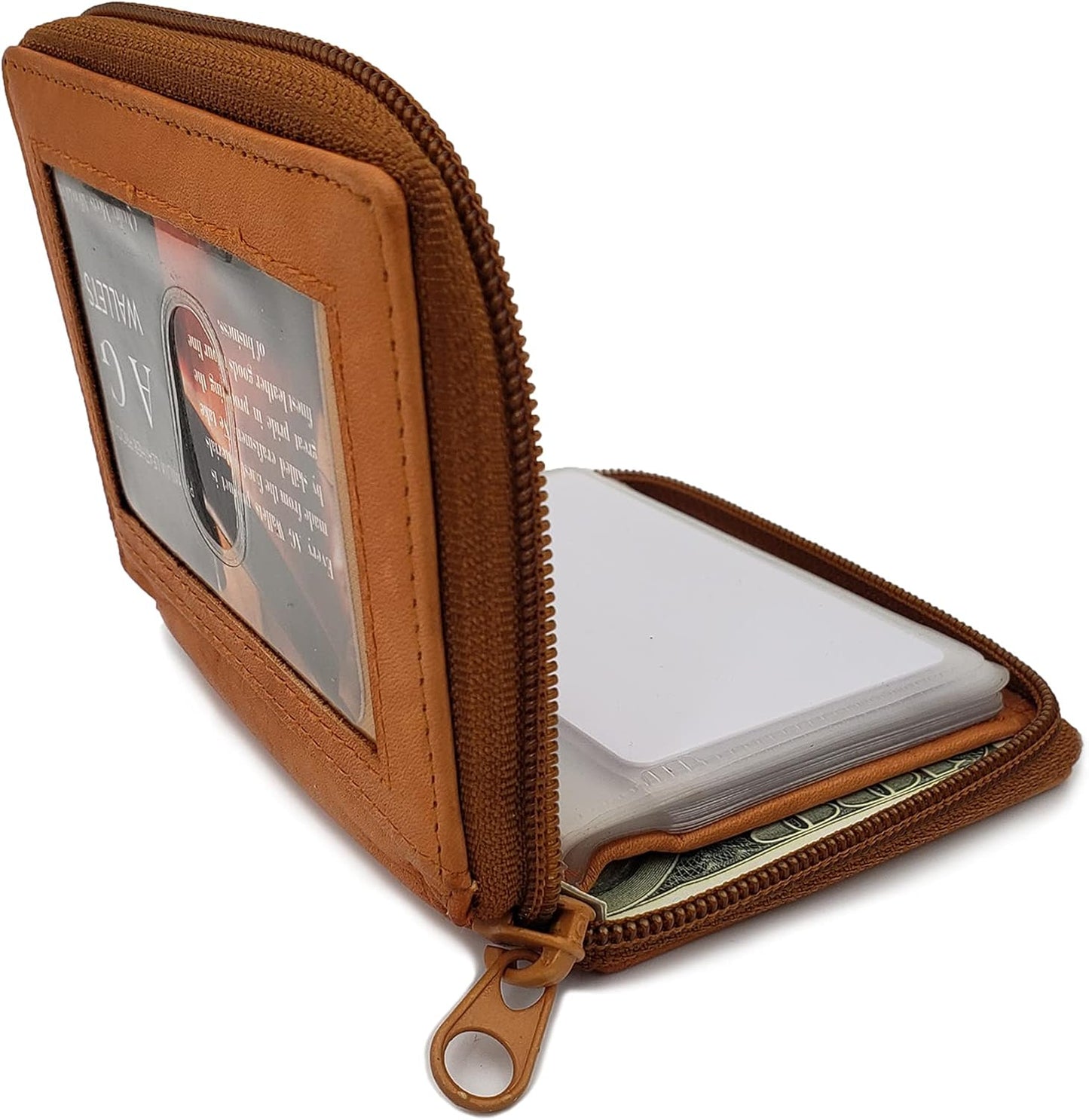 ag wallets AG Wallets Mens Zip Around Leather Wallet with Inserts (Tan)