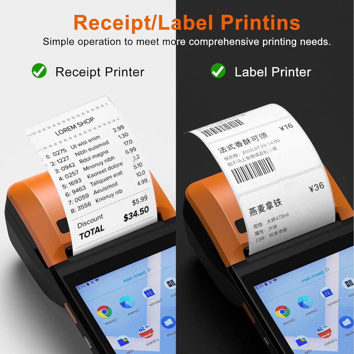 symcode POS PDA Thermal Receipt Printer,1D 2D Barcode Scanner Handheld PDA Printer Mobile POS Machine 5.5" Touch Screen 58mm Thermal Printer Android 8.1 Support 4G WiFi Bluetooth and NFC