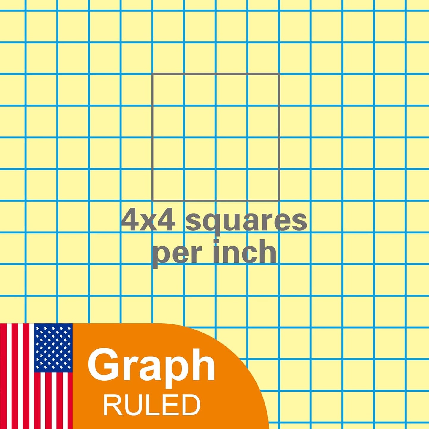 KAISA Loose Leaf Notebook Paper, 4x4 Quad Graph Ruled, 300 Sheets Per Lined Paper, 8" x 10.5", 3 Hole Punched for 3 Ring Binder, Canary, Made In USA