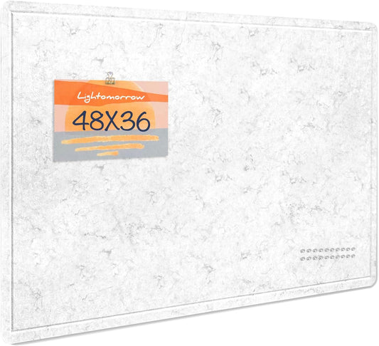 Large Bulletin Board - 48 x 36 Inches, Decorative Felt Pin Board for Wall - 4' x 3' Foldable Photo Display Board with Self-Adhesive Tape, Includes 20 Push Pins - Marble White