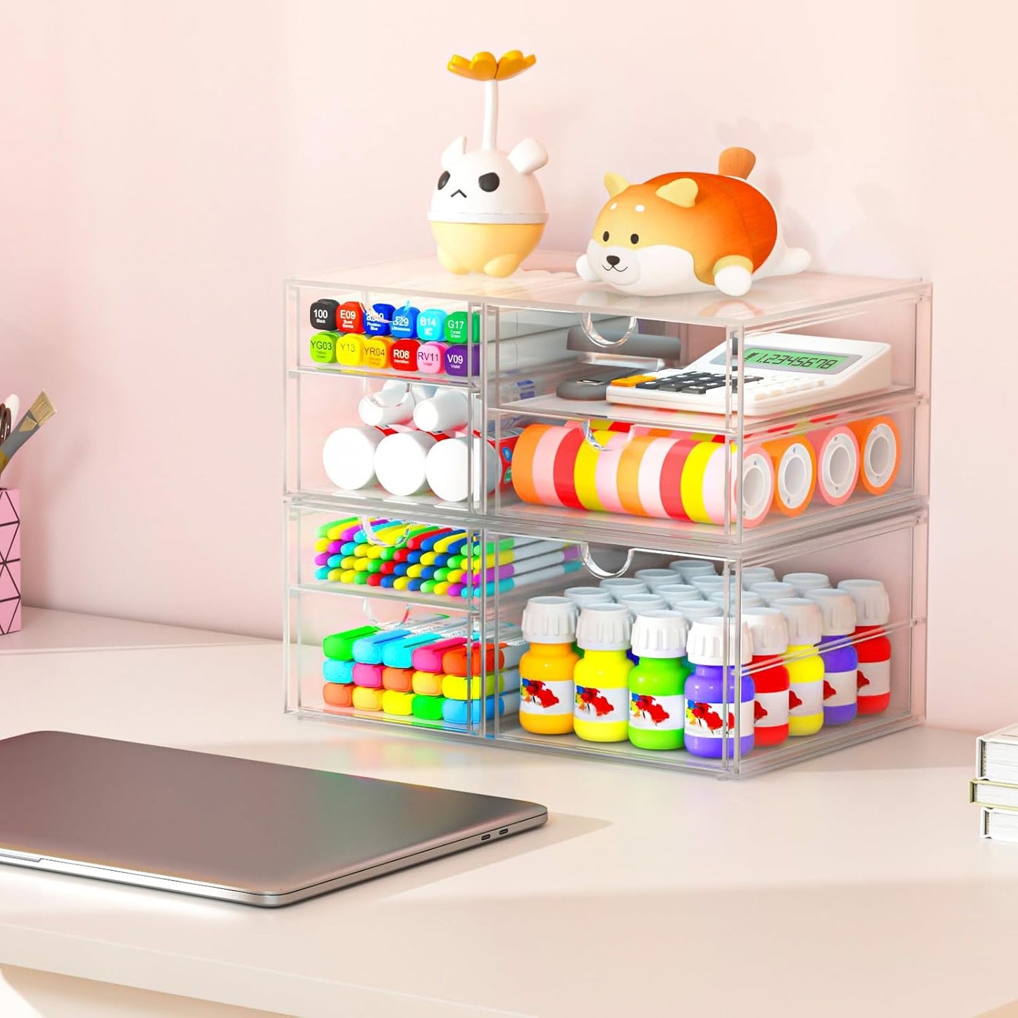 Desk Organizers And Accessories With 22 Drawers, 4 Pack Office Desktop Drawers, Plastic Makeup Organizer Containers Bins With Drawers Desk Organization, Bathroom Organizers Storage Case Box Cube