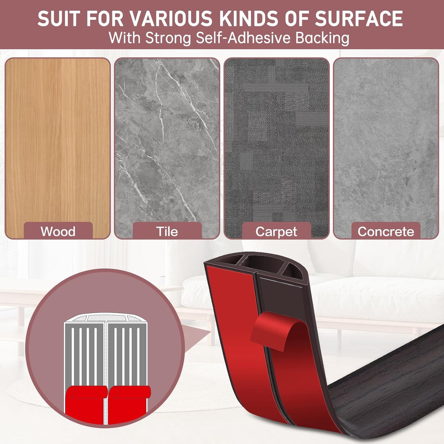 Floor Cord Cover Self Adhesive Cord Hider Floor Extension Cord Covers for Floor Power Cord Protector Cable Management Prevent Cable Trips Cable Cavity 0.51" W x 0.31" H (Dark Walnut, 10Ft)