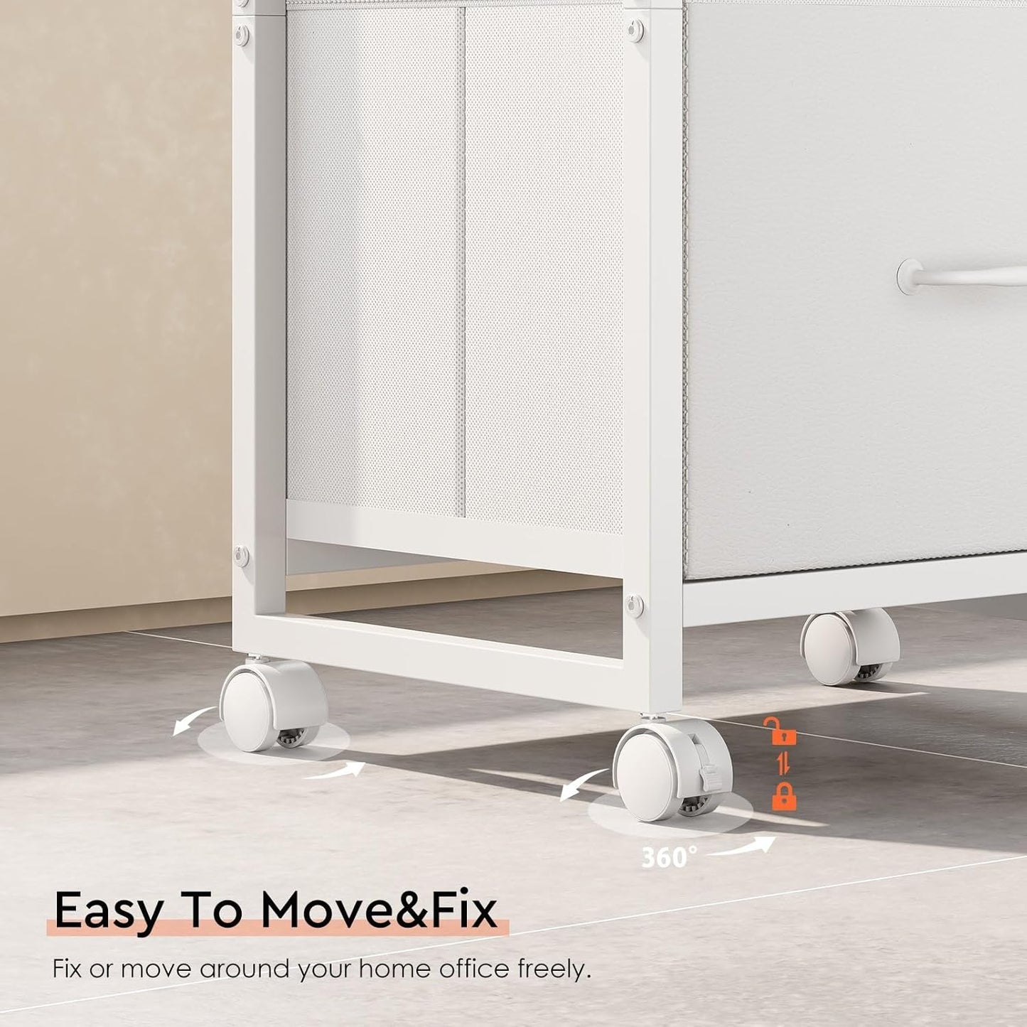 3 Drawer File Cabinet with Wheels Rolling Printer Stand with Open Storage Shelf Fabric Lateral Filing Cabinet for Home Office,White