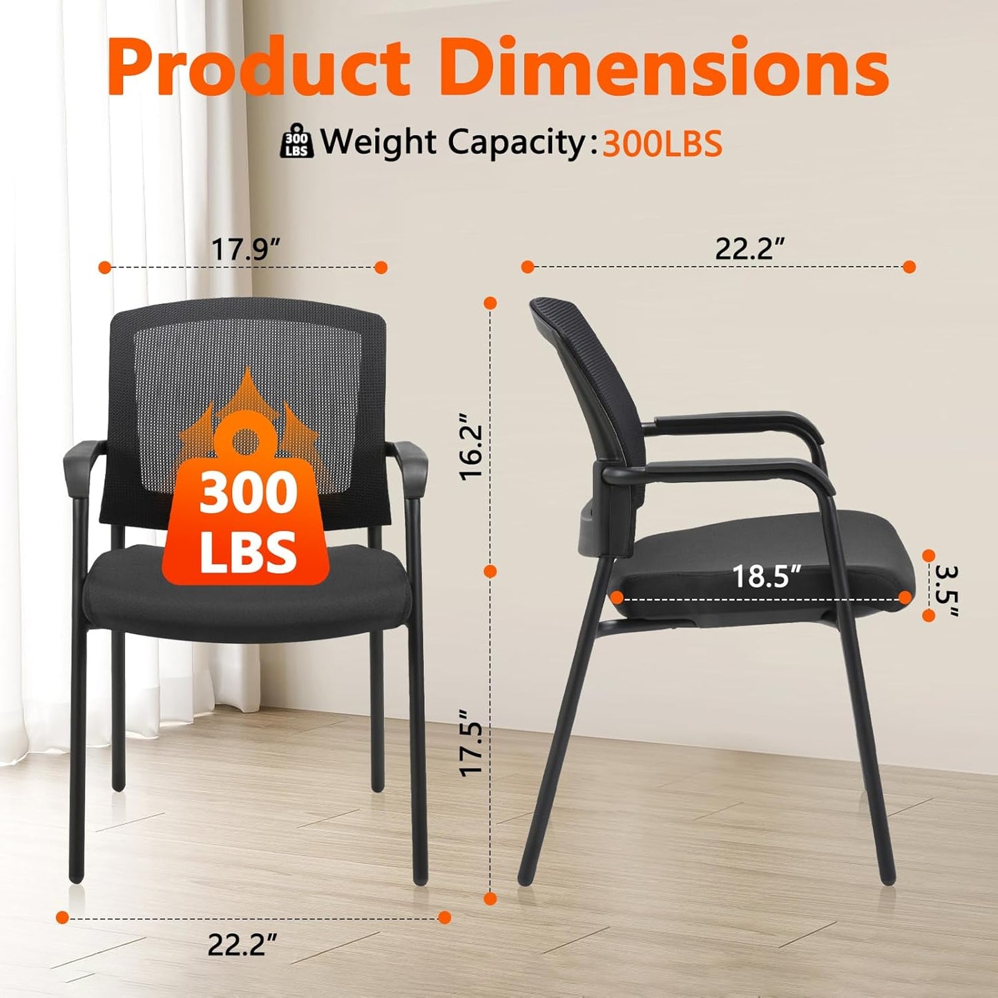 CLATINA Office Reception Guest Chair Mesh Back Stacking with Ergonomic Lumbar Support and Thickened Seat Cushion for Waiting Conference Room Black 2 Pack