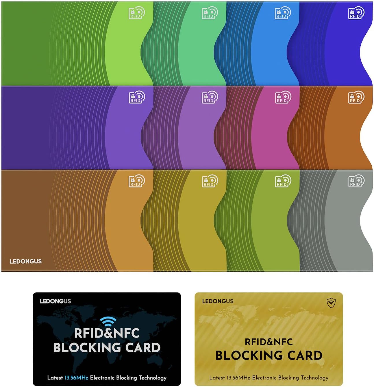 RFID Blocking Card Sleeves, 12-Pack with 2 RFID Blocking Cards|Anti-Theft Protection for Credit Cards| Contactless Skimming Defense,Ultra-Slim & Stylish|Multi-Color