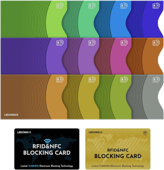 RFID Blocking Card Sleeves, 12-Pack with 2 RFID Blocking Cards|Anti-Theft Protection for Credit Cards| Contactless Skimming Defense,Ultra-Slim & Stylish|Multi-Color
