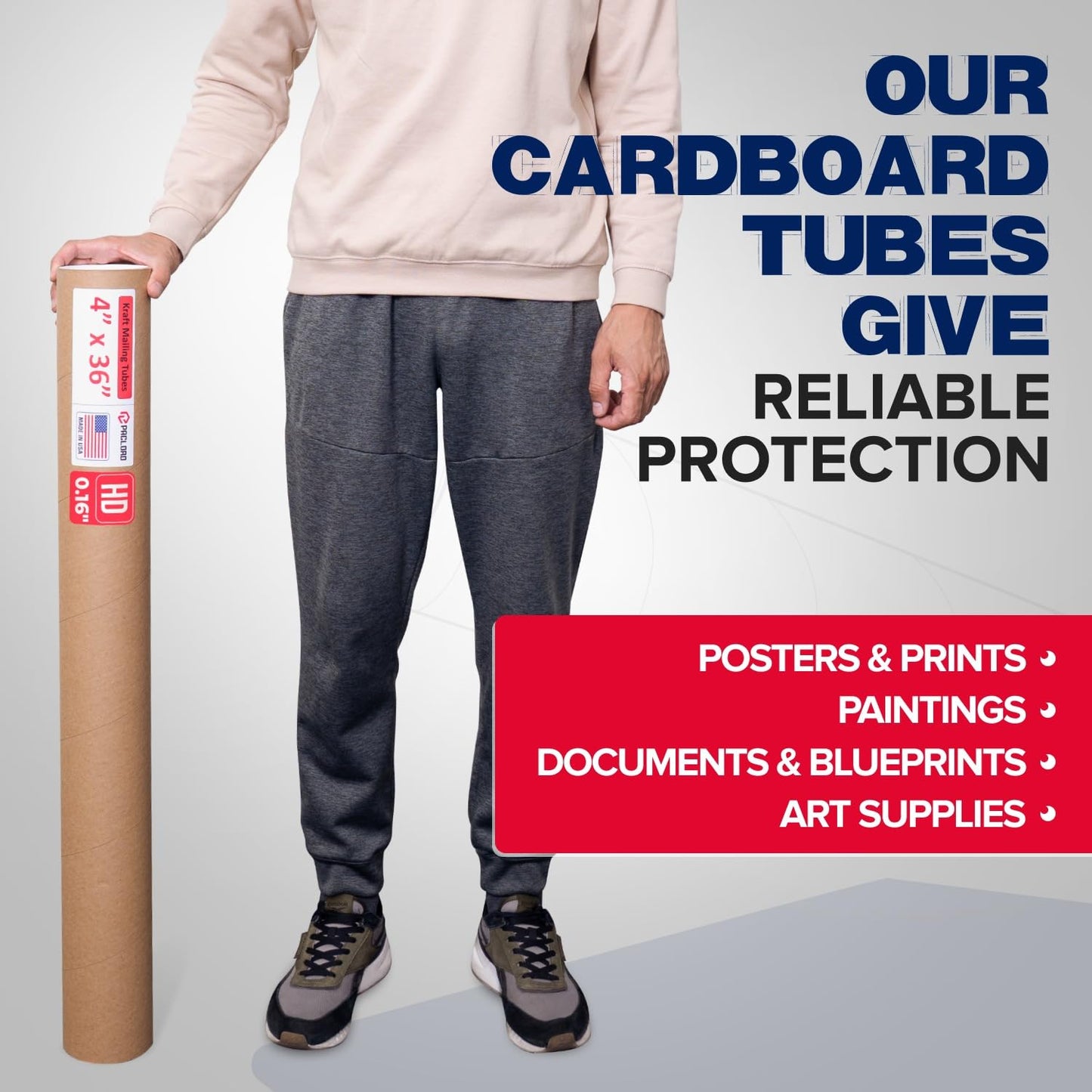 4" x 36" Heavy-Duty Reinforced Cardboard Mailing Tube, Pack of 4 Tubes with 8 Caps – Secure USPS Approved – Great for Shipping and Storing of Prints, Artwork, Posters or Documents
