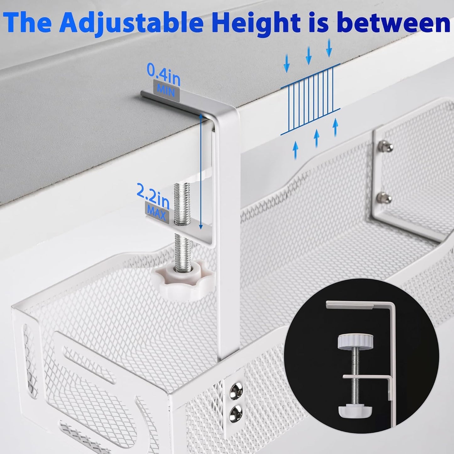 Under Desk Cable Management Tray 25.3 Inch – No Damage Install, Cord Organizer for Office & Home, Wire Organizer for Desk Storage, White
