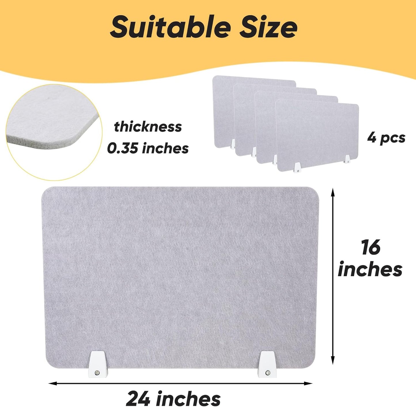 4 Pack Acoustic Desk Panel Privacy Desk Dividers 16x24 Inch Noise Reducing Desk Privacy Panel and Visual Distraction with Metal Clip for Student Offices School