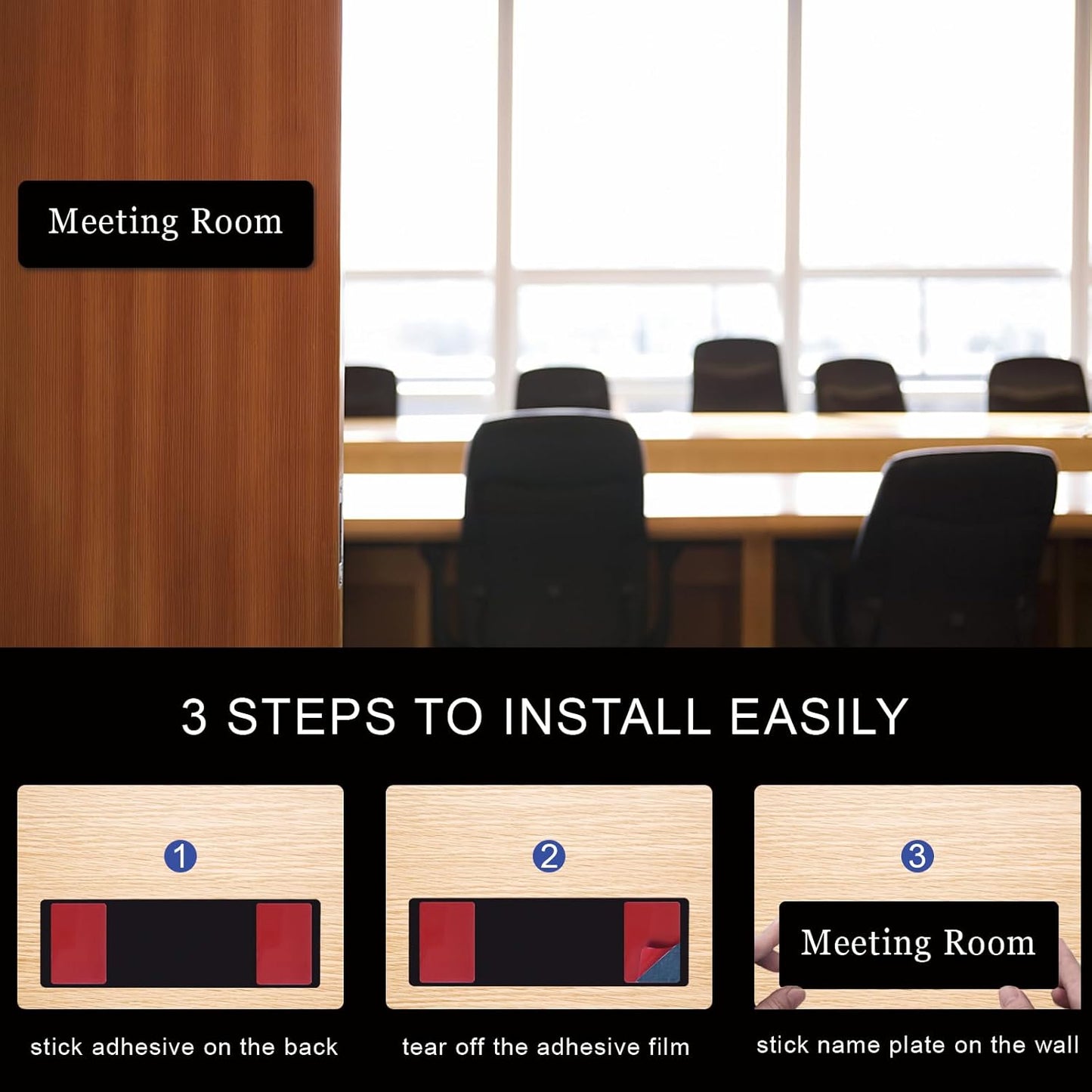 Custom Office Engraved Name Plate for Door or Wall Sign, Personalized Door Name Plate for Office with Adhesive, Laser Engraving, 10 Colors Available, 3 Styles (2" x 8")