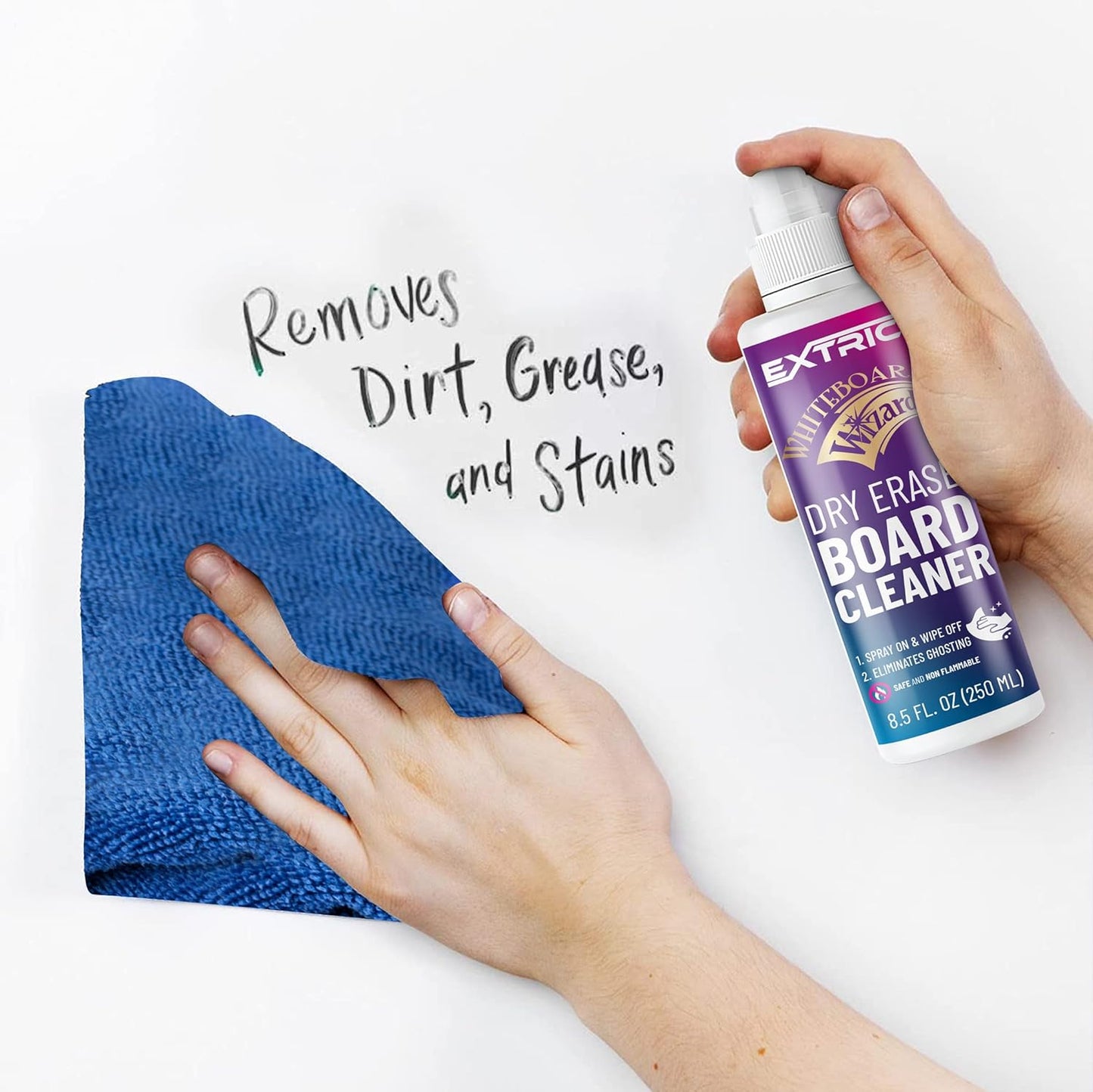 Whiteboard Cleaner 8.5 Ounces White Board Cleaning Spray, Dry Erase Board Cleaner and a Microfiber Cleaning Cloth (1) Non-Toxic Dry Erase Cleaner Spray