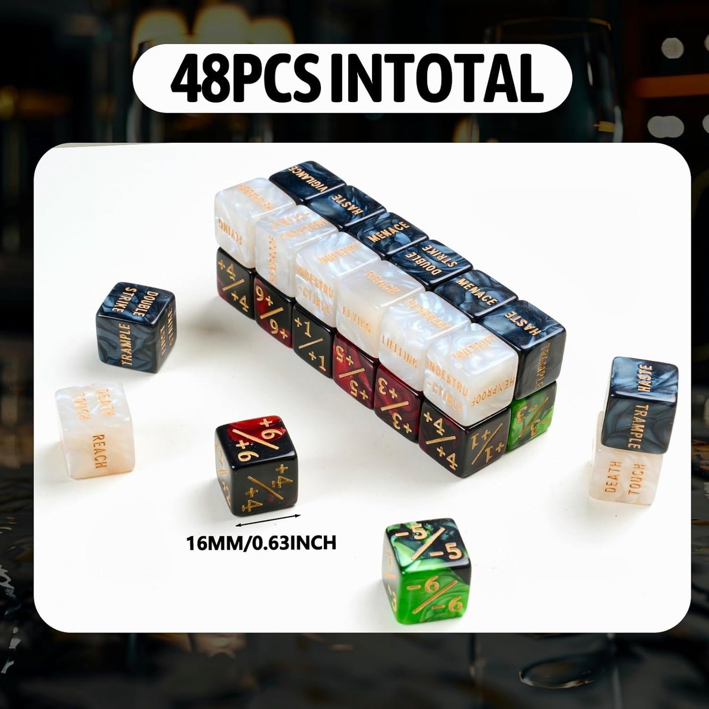 48 Pieces MTG Counter Token Dice Counters Keyword Counters Life Counter Tokens Dice Buff Tokens Compatible with Magic Card Game Accessories CCG Creature Stats (Green&red)