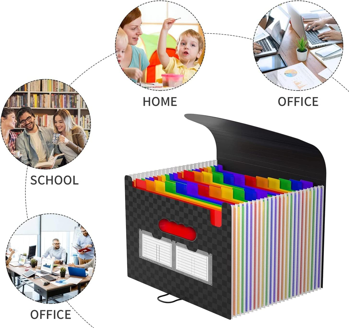 25 Pockets Accordion File Organizer Expanding File Folders,Expandable Document Organizer Plastic Accordian Filing Folder,A4/Letter Size Paper,Portable File Box,2 Tabs, Upgraded Grid Pattern
