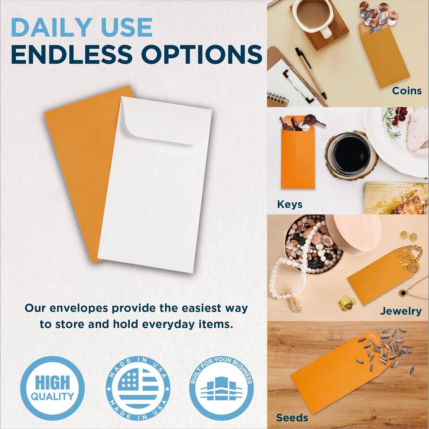 500 Guardian #3 Paper Coin Envelopes - Blank Small Envelopes for Coins, Receipts, Stamps, Small Parts Storage, & More – 2-1/2” x 4-1/4” Cash Envelopes – Gummed Flap Gift Card Holder Envelopes