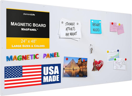 Diamond Life Magnetic Board - Memo & Vision Board for Home, Office, and Classroom - Magnet Board for Kids - Pre-drilled Mounting Screws Included (White 24"x48")