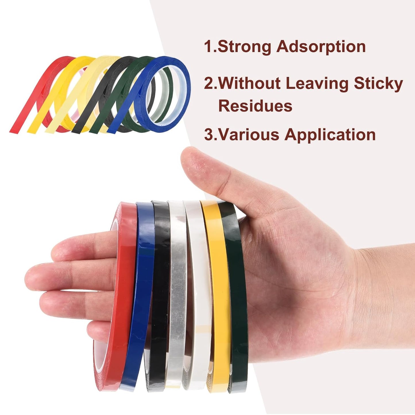 MECCANIXITY 6 Rolls Whiteboard Tape Graphic Chart Tape 12mm 54.7 Yard Art Tape Thin Pinstripe Tape Masking Tape for Gift Wrapping Craft Supplies, Red, Green, Blue, Yellow, Black, Light Yellow