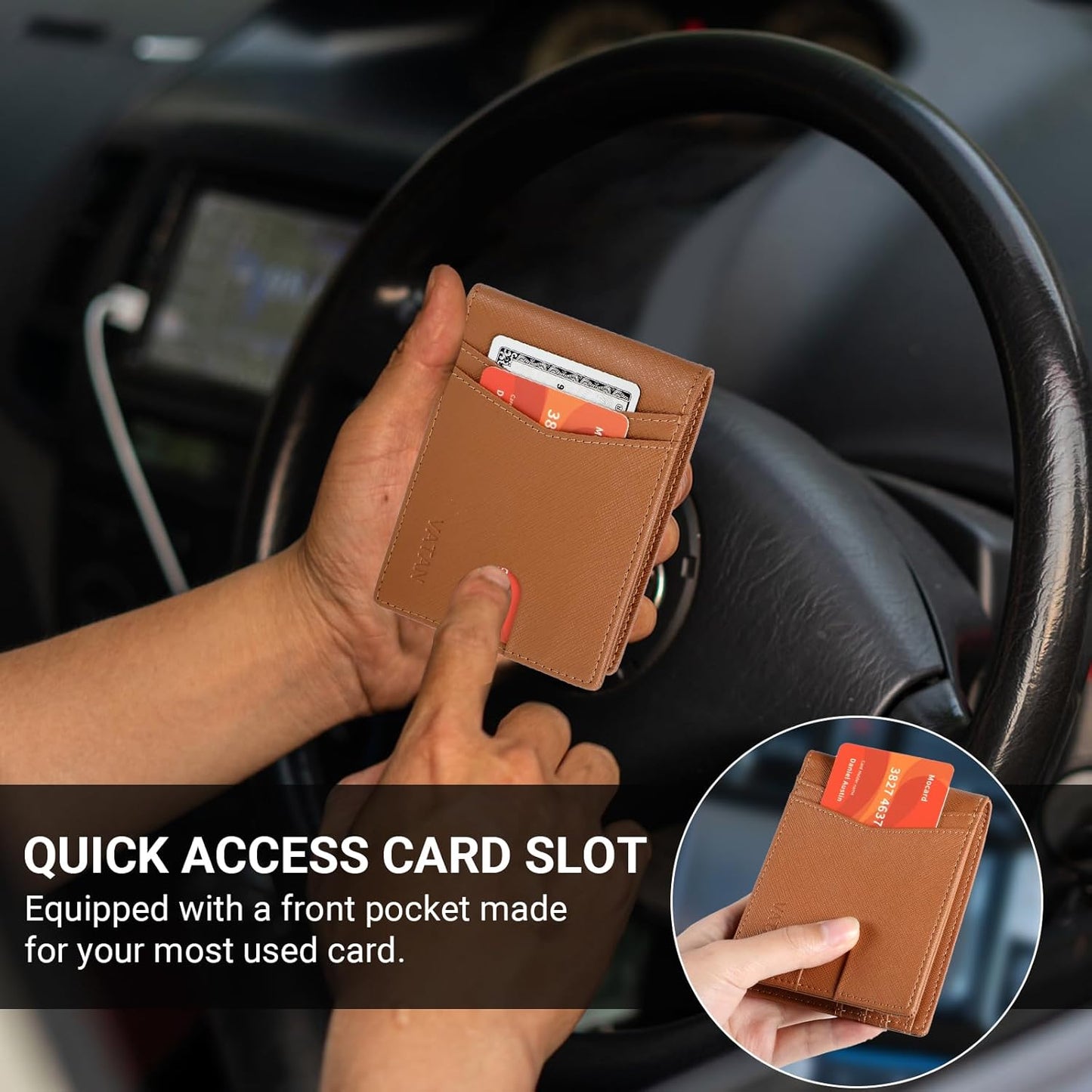 VATAN Wallet for Men, Mens Minimalist Wallet Credit Card Holder, Slim Leather Rfid 2 ID Window Large Capacity With Gift Box (Cross Grain Brown)