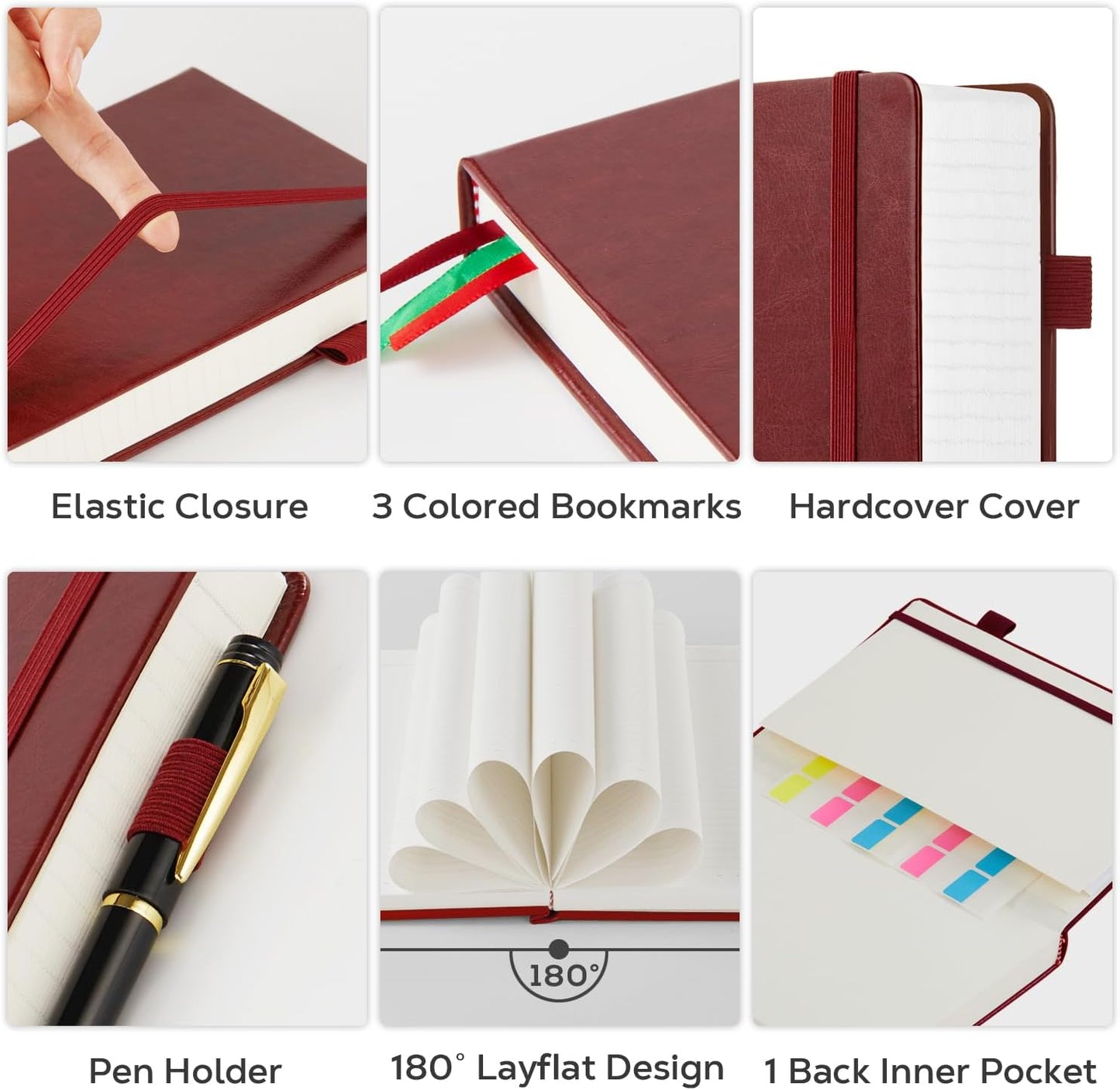 Thick Notebook Journals for Writing, Hardcover College Ruled Notebook Lined Journal for School Office Women and Men Work Organization, B5, 7.1'' X 10'', Burgundy, 320 Pages