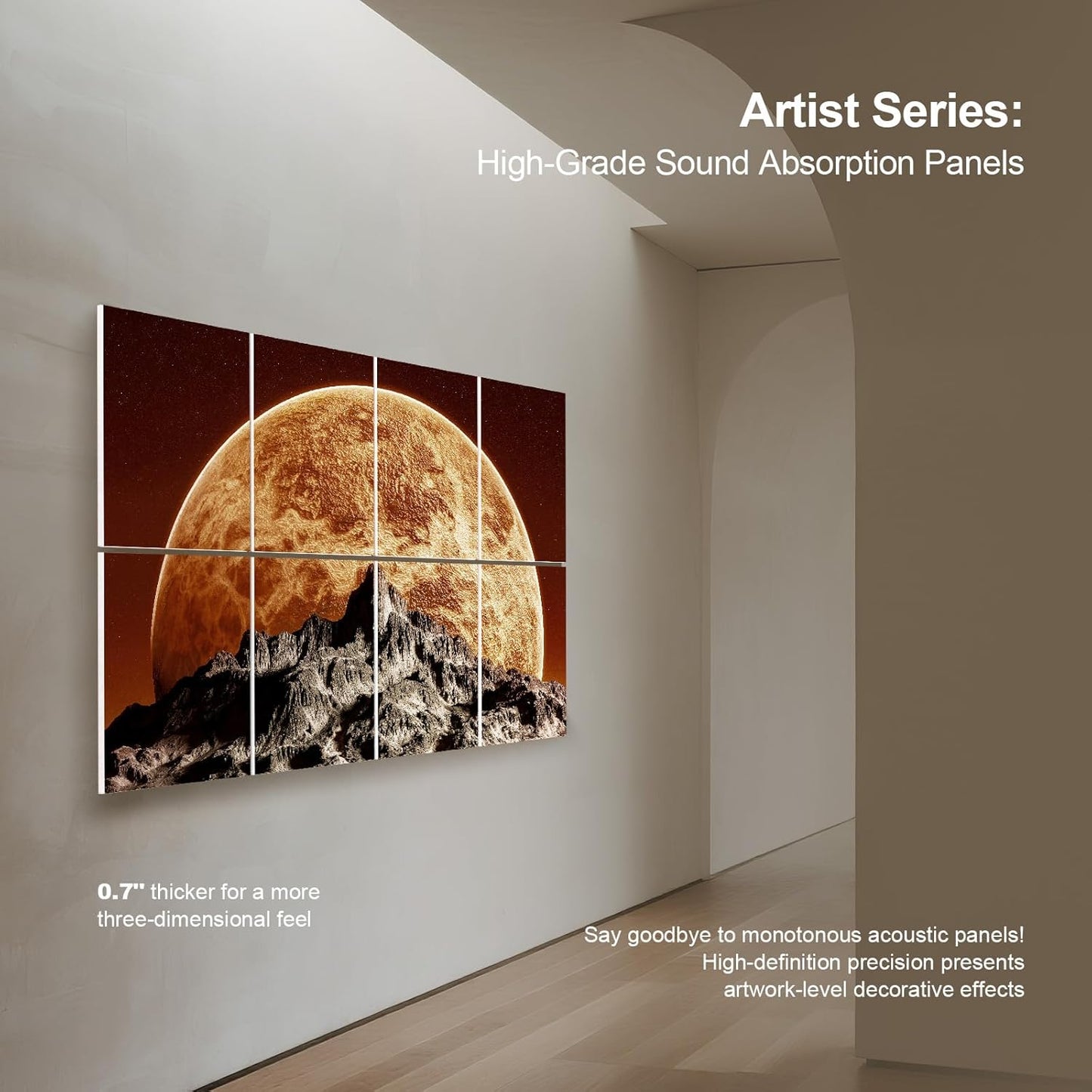 UMIACOUSTICS 8 Pcs 0.7Inch Thick Art Acoustic Panels, Total 47.2” x 31.5” Decorative Acoustical Wall Panels, Sound Absorbing Art Panels for Home, Office, Hotel, Recording Studio, Golden-Star Shines