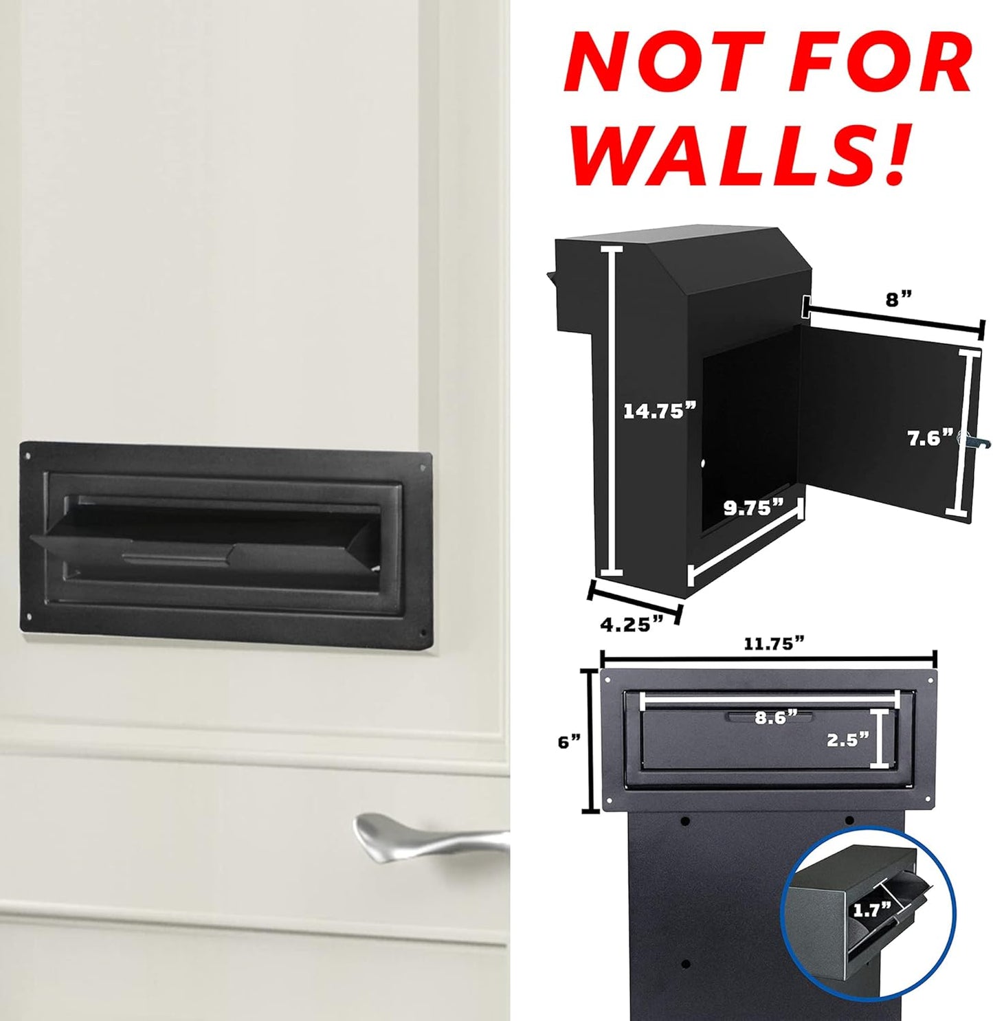 Pochar Door Drop Box for Mail, Rent, Deposit, and Night Key - Through The Door Locking Steel Mailbox with Rear Access (Black)