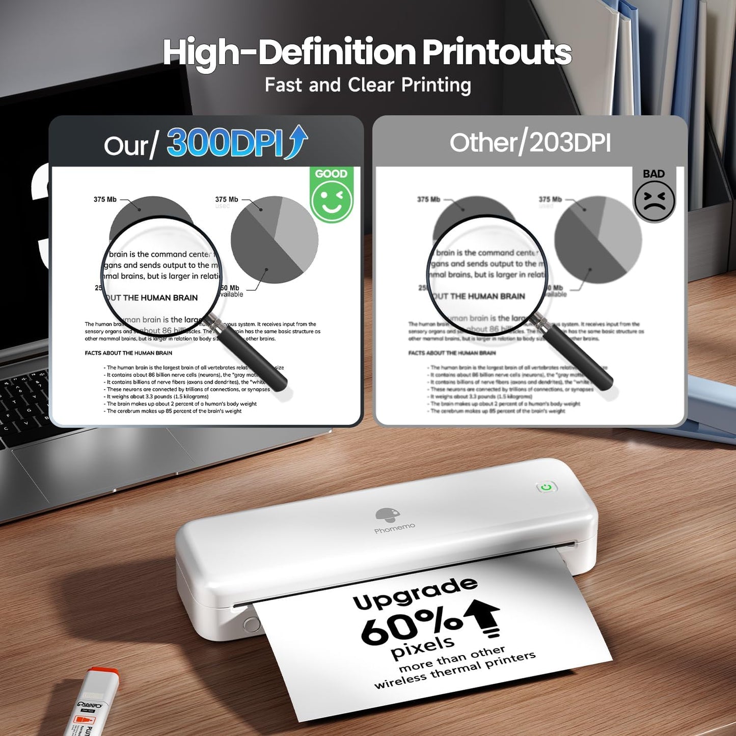 Phomemo Portable Printers Wireless for Travel [Upgraded],M834 Bluetooth Thermal Printer 8.5" x 11"& A4 Size,Inkless Mobile Printer with Carry Case for Travel,Office,School,Car,Home,White