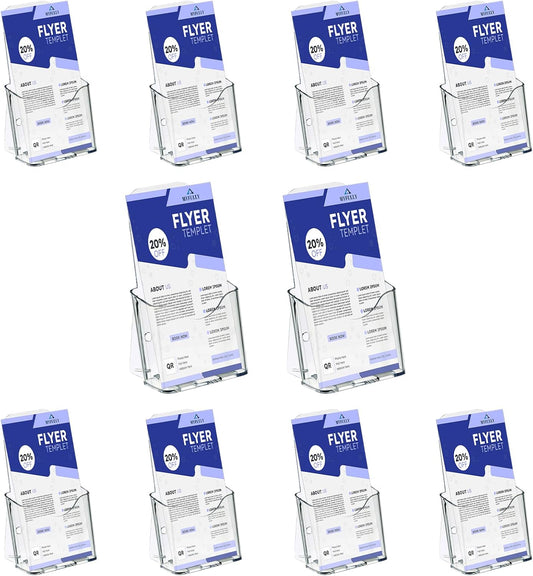 MYFULLY Acrylic Brochure Holder 4 x 7.9 Inches, 10 Pack Clear Plastic Trifold Pamphlet Holders, Wall Mount or Countertop Literature Display Rack Stand for Flyers, Booklets, Menus, Magazines, Leaflets