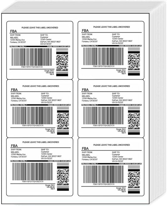 6-Up White Permanent Self Adhesive Shipping Labels 3 1/3” x 4” Printable Stickers for Laser & Inkjet Printers - 3000 Sheets - 18000 Count Labels