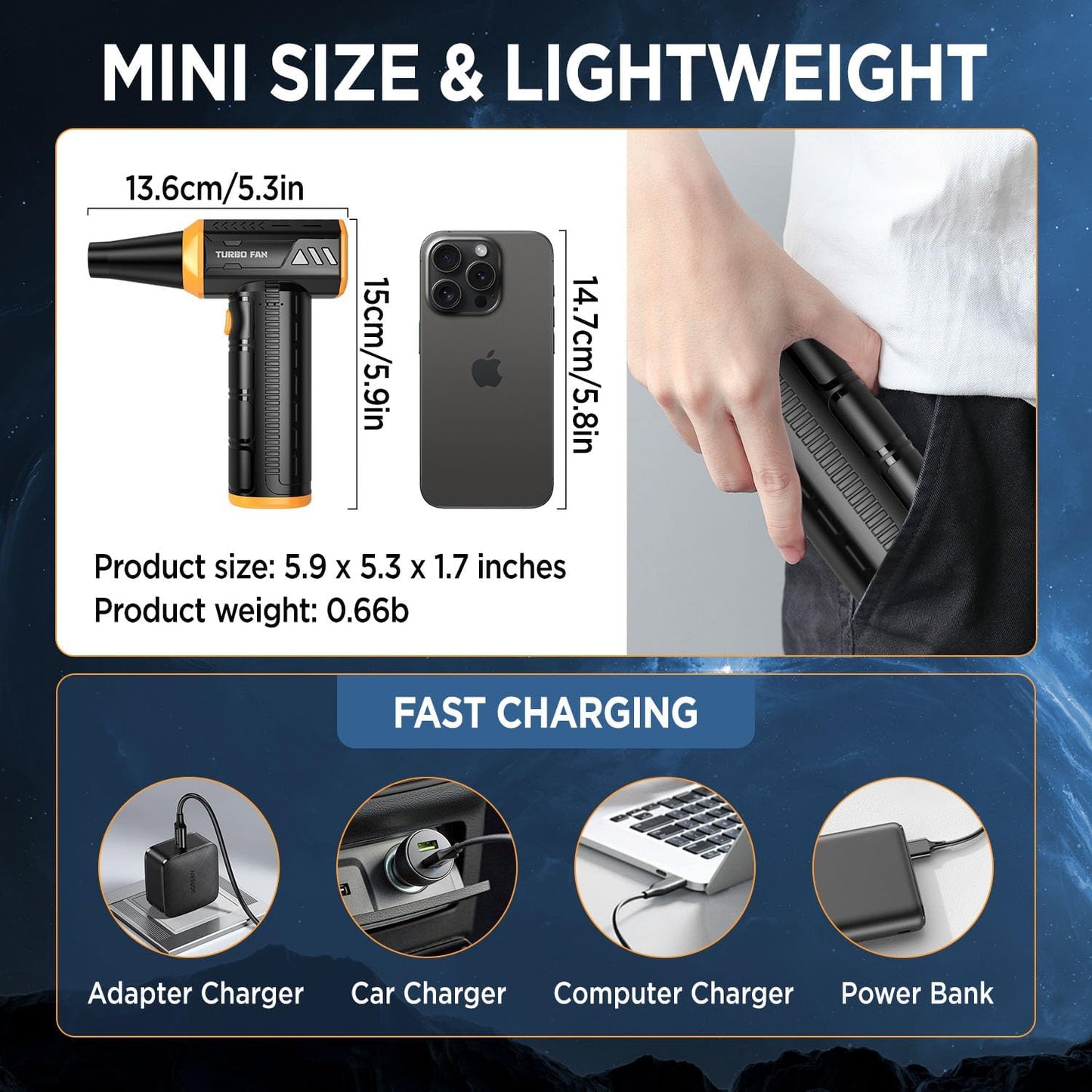 Compressed Air Duster,300000RPM Super Power Cordless Electric Air Duster,10000mAH Rechargeable Brushless Motor Blower,3-Gear Adjustable Turbo Fan Duster Blower for Computer,Car,Outdoor and House