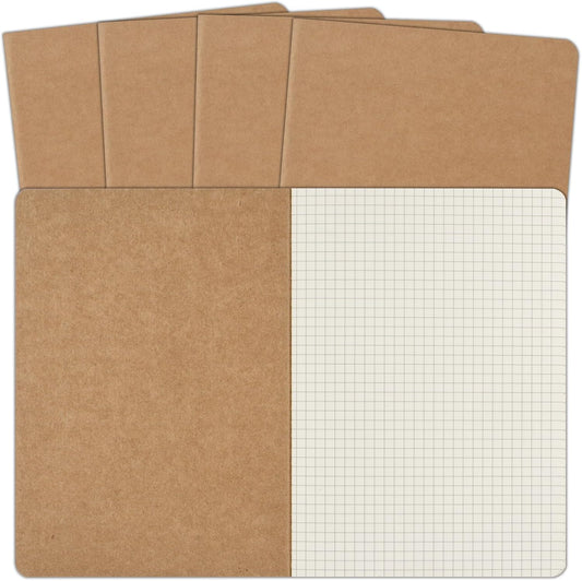 ZCZN 5 Pack A5 Kraft Notebooks Bulk, 8.15x5.5 Inches Graph Paper Journaling Notebooks, Notebooks for Work, Composition Notebooks for School, Journal Notebooks for Office, 60 Pages