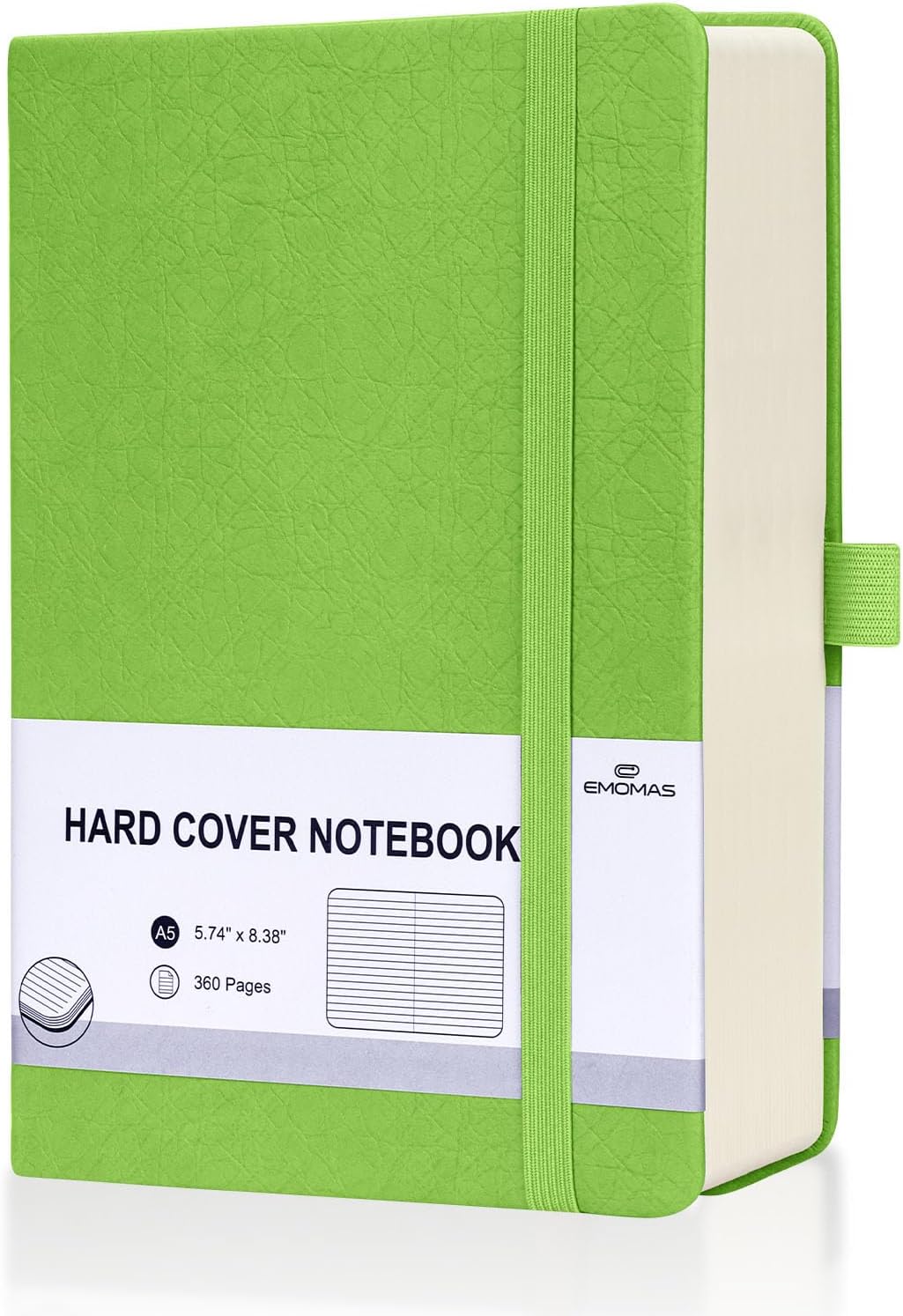 Lined Journal Notebook, 360 Numbered Pages(With page number), Thick Journal for Writing A5 College Ruled Notebook, 100gsm Lined Paper, Leather Hardcover, 5.75'' X 8.38''-1 Pack, Grass Green