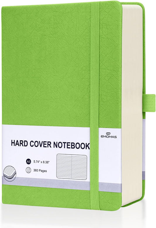 Lined Journal Notebook, 360 Numbered Pages(With page number), Thick Journal for Writing A5 College Ruled Notebook, 100gsm Lined Paper, Leather Hardcover, 5.75'' X 8.38''-1 Pack, Grass Green