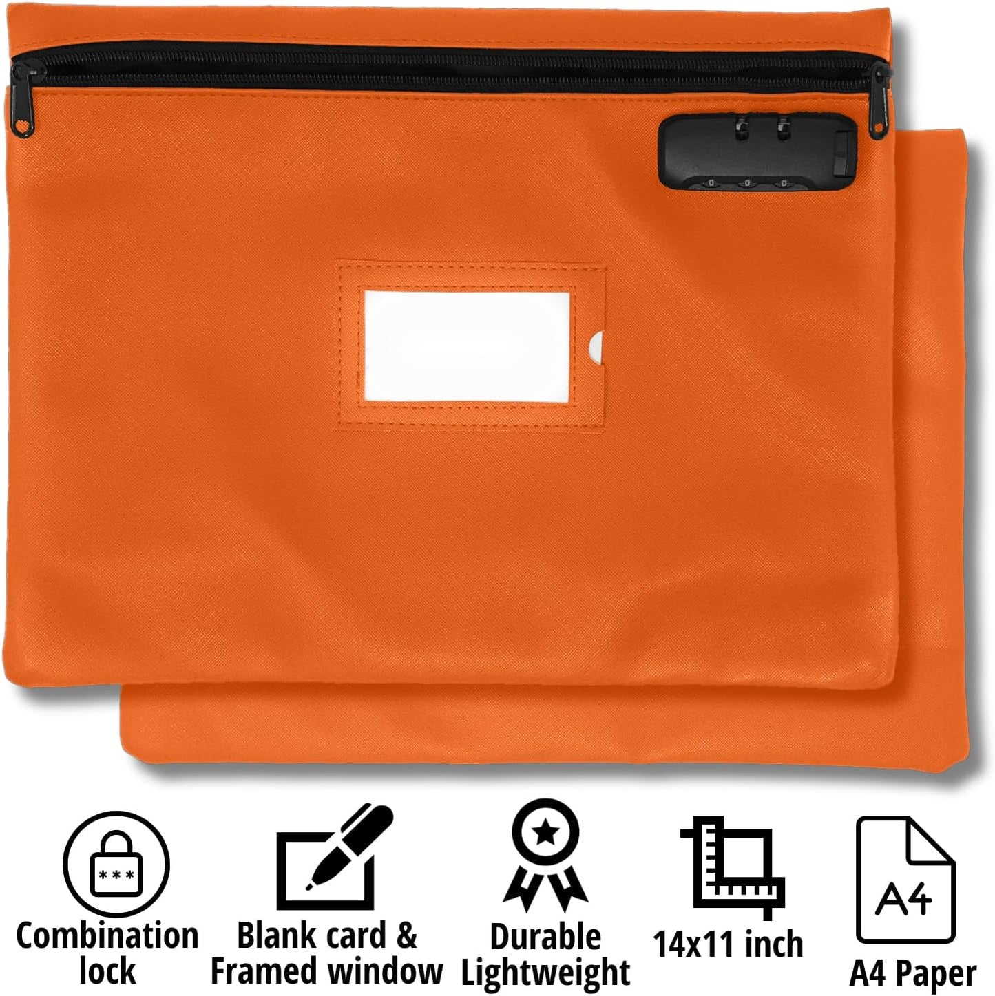 Orange Notary Bag with Lock | 14x11 inch | Zipper Supplies Bag | Locking Document Case for Notary Kit, Stamp, Embosser, Ink Pad, and Valuables