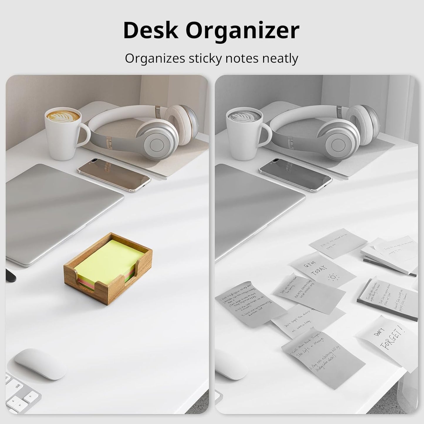 Acacia Wood Sticky Note Holder, 4x6 Inch Notepad Holder Dispenser with Dual Openings, Sticky Note Dispenser Memo Holder Case for Desk Office School Supplies