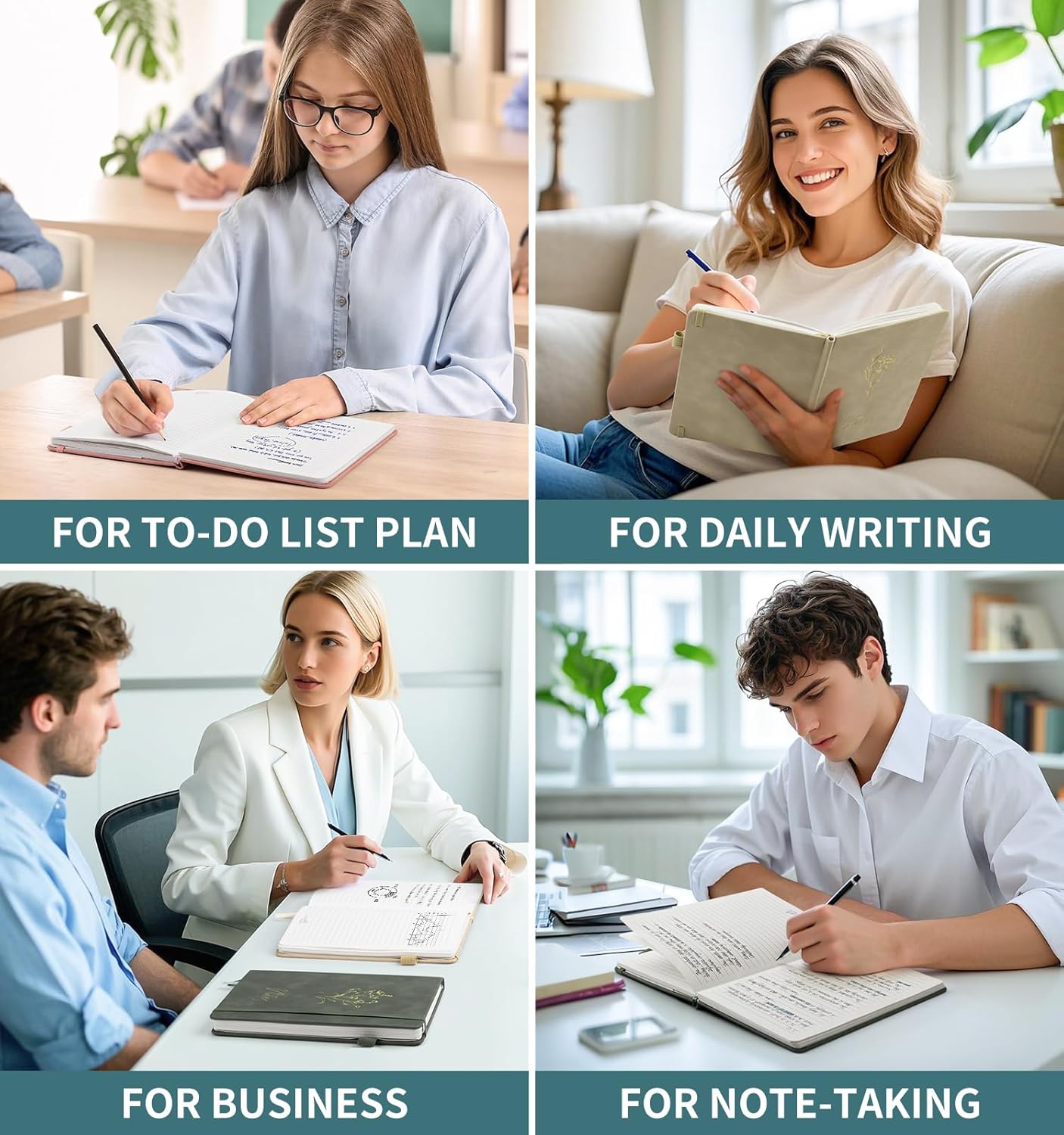 Lined Journal Notebook For Women Men, 200 Pages A5 Hardcover Leather Journals For Writing College Ruled Notebook For Work School Note Taking Business Diary Notepad 5.7'' X 8.3''- Aegean Blue