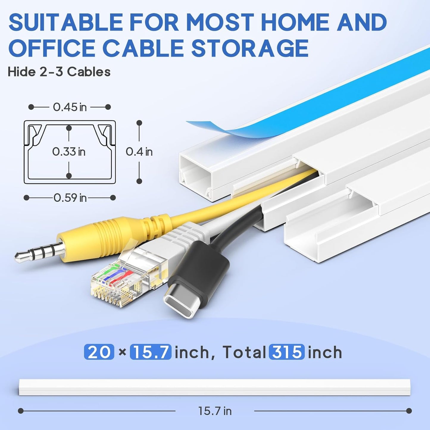 315in Cord Hider Kit, Paintable Cable Raceway, Cord Covers for Wires on Wall, Cord Hider for Wall Mount tv, tv Cable Hider Wall kit, Wire Covers for Cords, W0.59in X H0.4in, White