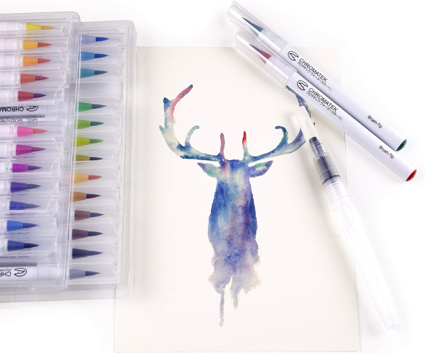 CHROMATEK 30 Watercolor Brush Pens - 15 Page Tutorial Pad and Online Video Series - Real Brush Tip, Vivid, Blendable - Professional Artist Quality - 27 Colors - 3 Aquapens