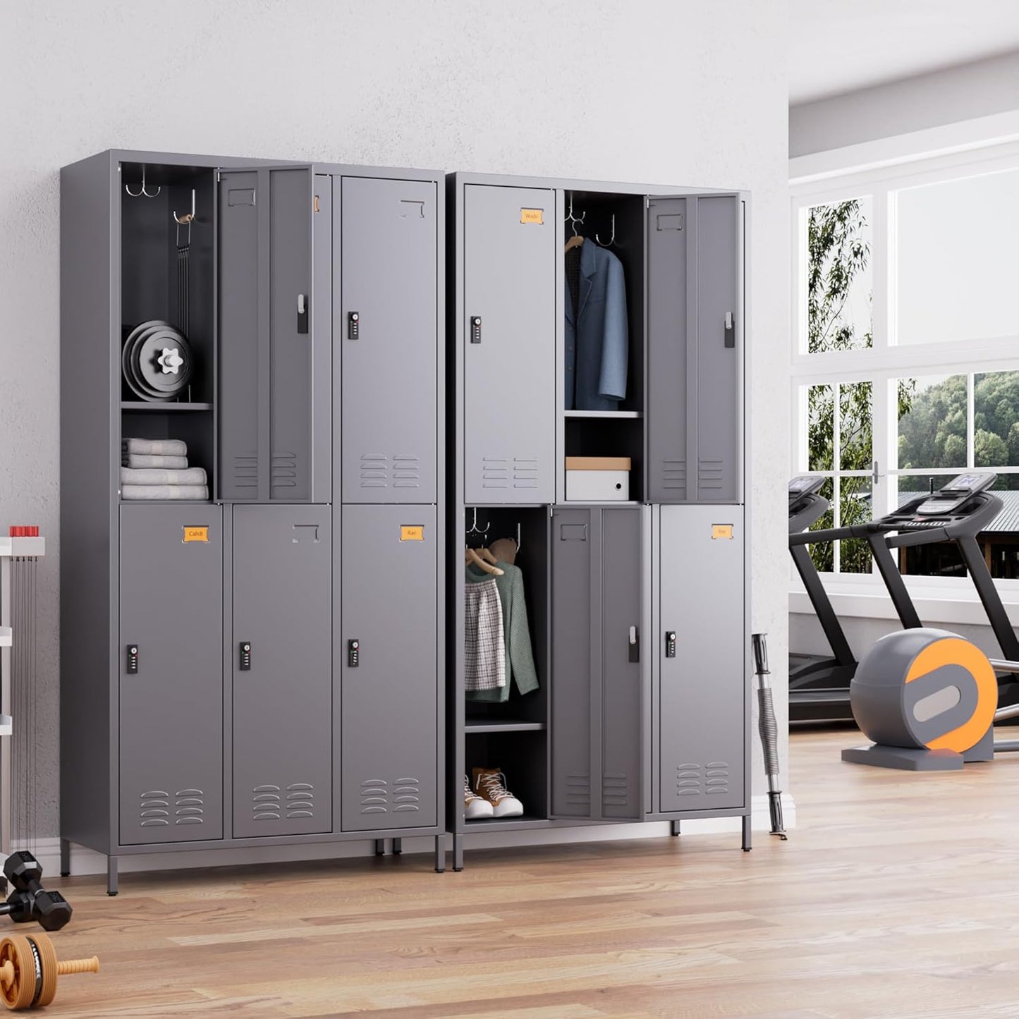 6 Doors Metal Locker for Employees with Combination Locks,Metal Lockers with Business Card Holder and 18 Hooks for School Garage Office Gym Home,Assembly Required,Dark Grey