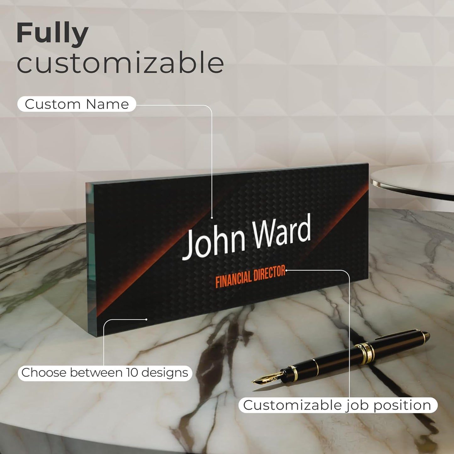 EGD Thick Clear Acrylic Desk Name Plate Personalized I Office Desk Accessories I Custom Name Plate with Multiple Design Options (10 x 3.5 Inch) (5. 1/2" Thick Clear Acrylic Color)