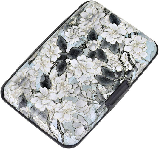 ELFISH Mini RFID Aluminum Wallet Credit Cards Holder Business Card Case Metal ID Case for Men Women (White Lotus)