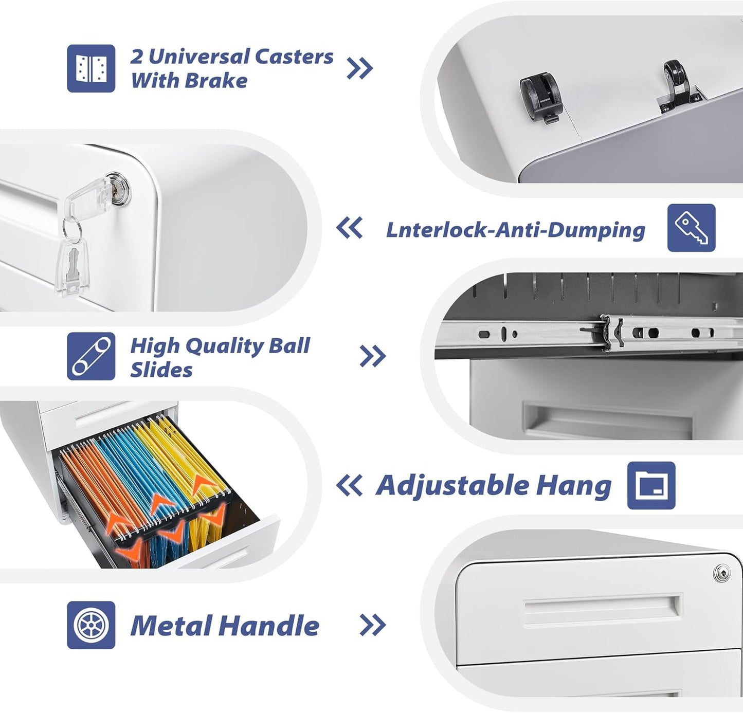 Rolling File Cabinet with Lock, 3 Drawer Metal Mobile Filing Cabinet Office Under Desk for Legal/Letter Size, Fully Assembled Except Casters