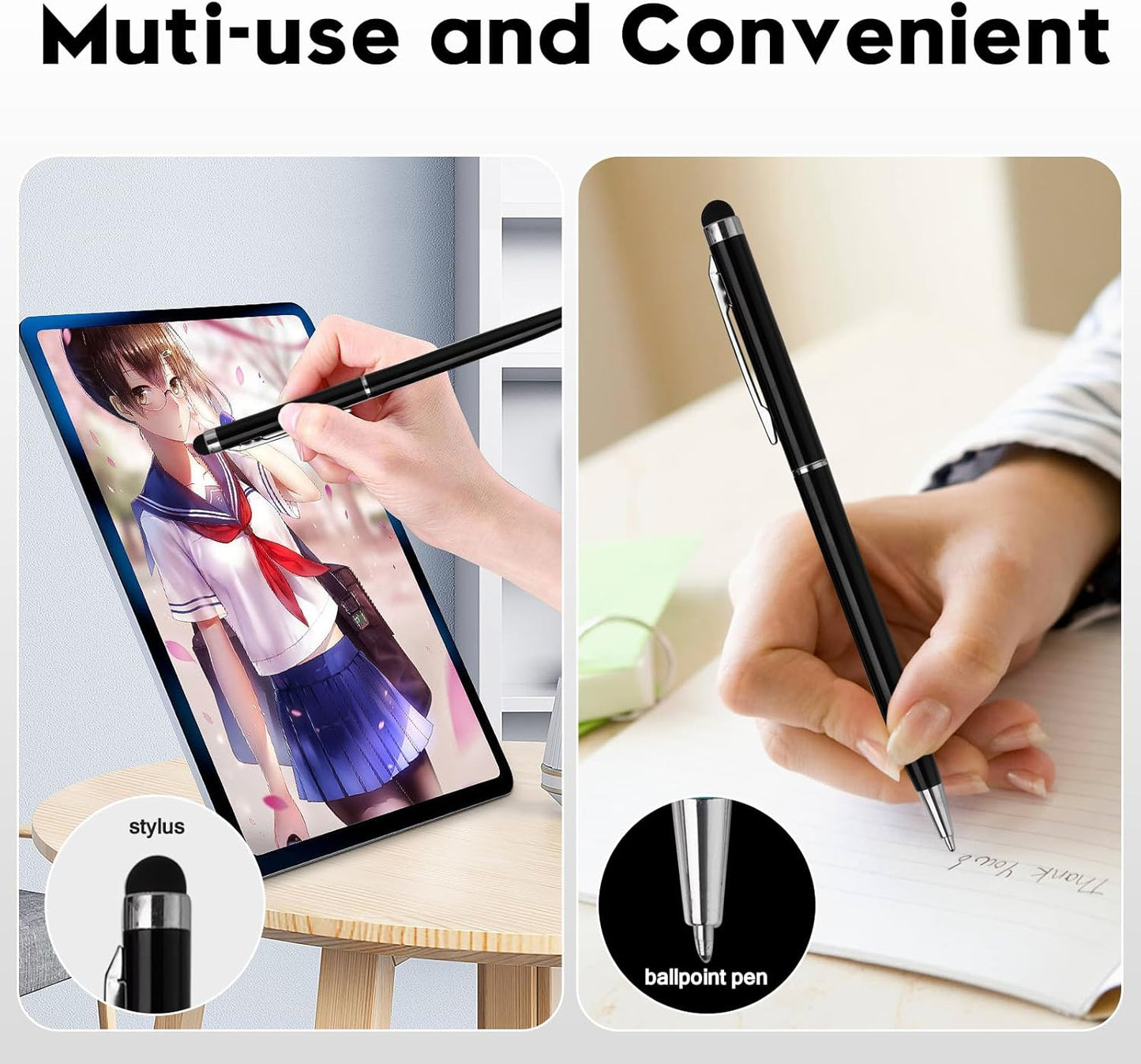 15 Pack Stylus Pens for Touch Screens Stylus Pen Compatible with Phone Tablets Kindle and Black Ink Ballpoint Pens-2 in 1 Stylists pens for Touch Screens (Black)