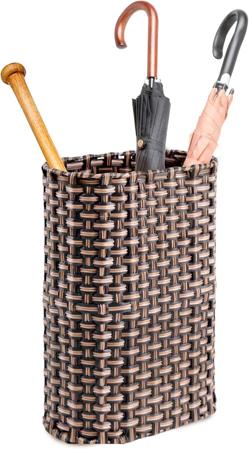 PEMAR Wicker Umbrella Holder Indoor Outdoor, Decorative Hand Woven Umbrella Stand Rack for Home, Entryway Rustic Farmhouse Multipurpose Narrow Tall Basket (Brown)