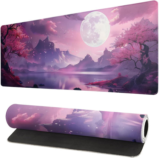 Desk Mat, Anime Desk Pad Mat, Desk Matt for Desktop, XL Large Mouse Pad for Desk, Anti-Slip Big Mousepad with Stitched Edges, Keyboard Pad Mouse Mat for Gaming and Office (Cherry Blossom 4)