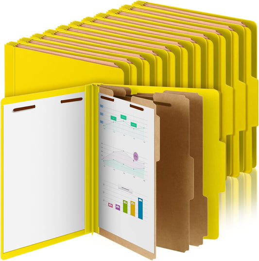 24 Pcs Classification Folders Letter Size, 3 Divider Pressboard File Folder with Fasteners, Expanding File Organizer Bulk for Teachers, Clergy, Office, Church, Christmas Donations (Yellow)