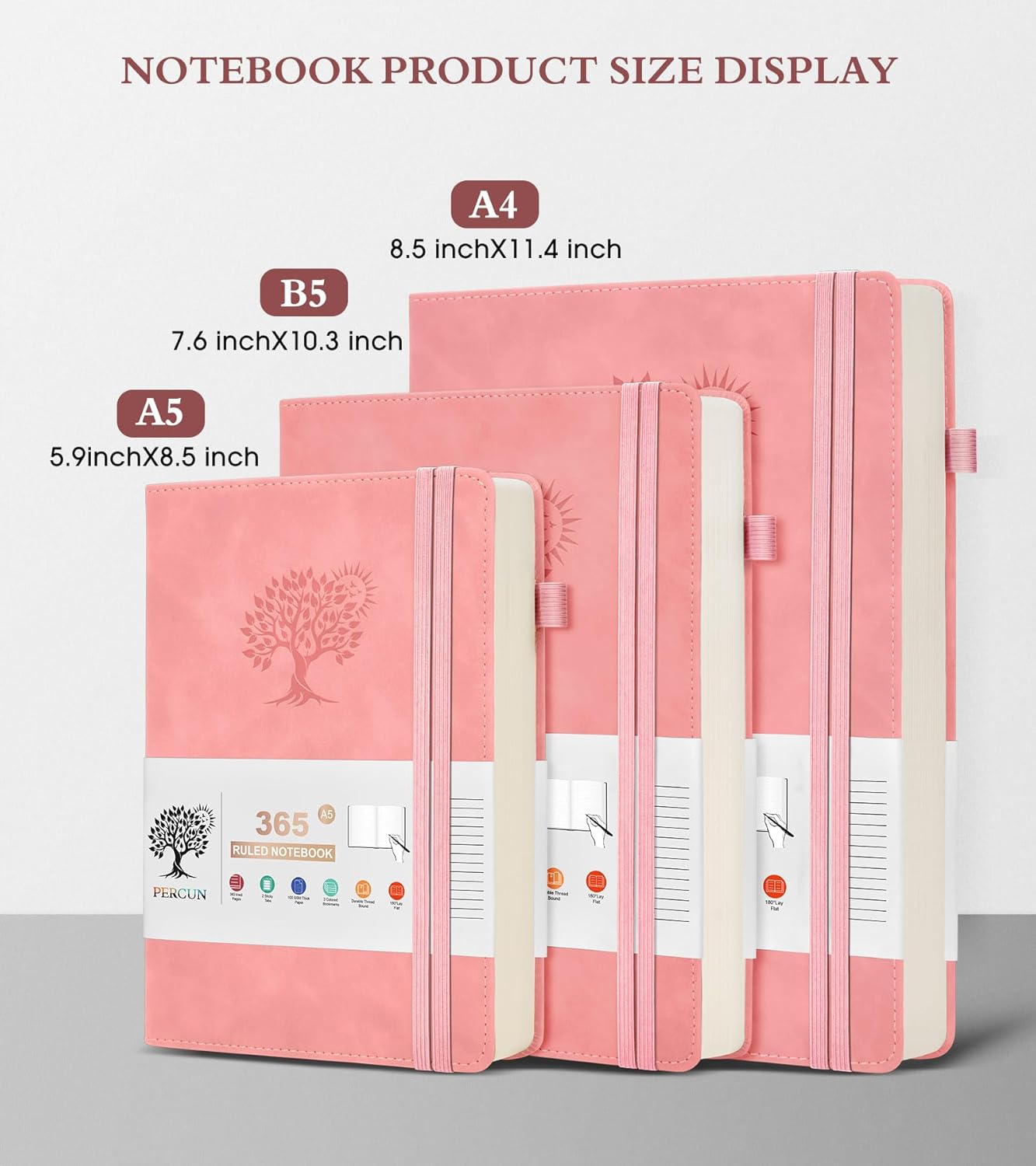 A4 Lined Journal Notebook，365 Page Large Leather Journals for Writing Women Men，Hardcover Notebook with 100Gsm Thick Pages for Travel，Work，School，College Ruled, Daily Diary (8.5" x 11.4")