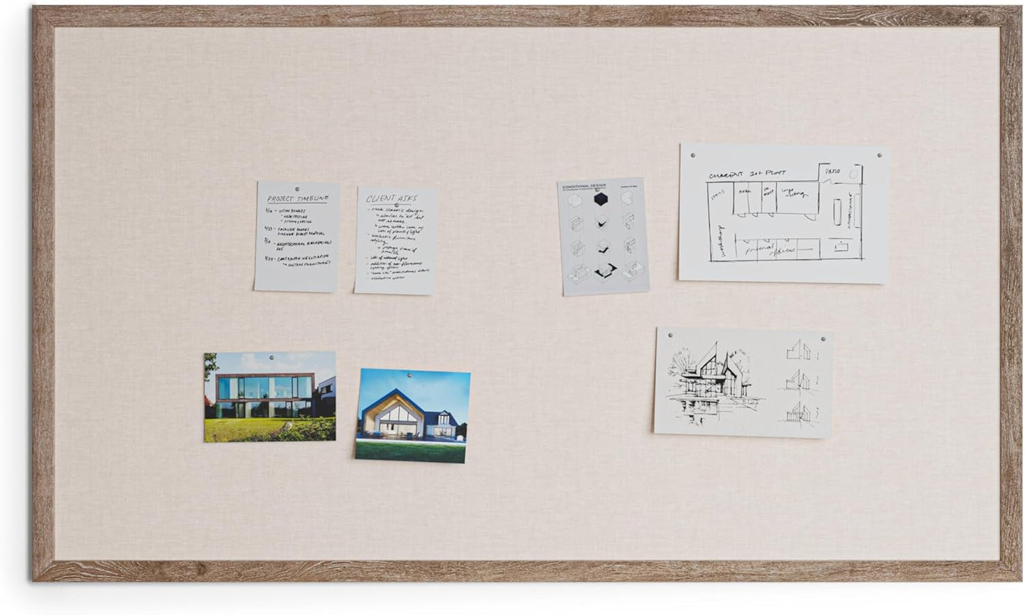 U Brands Linen Bulletin Board, 72"x47", Rustic Wood Style Frame, Industrial Grade Pinning Surface