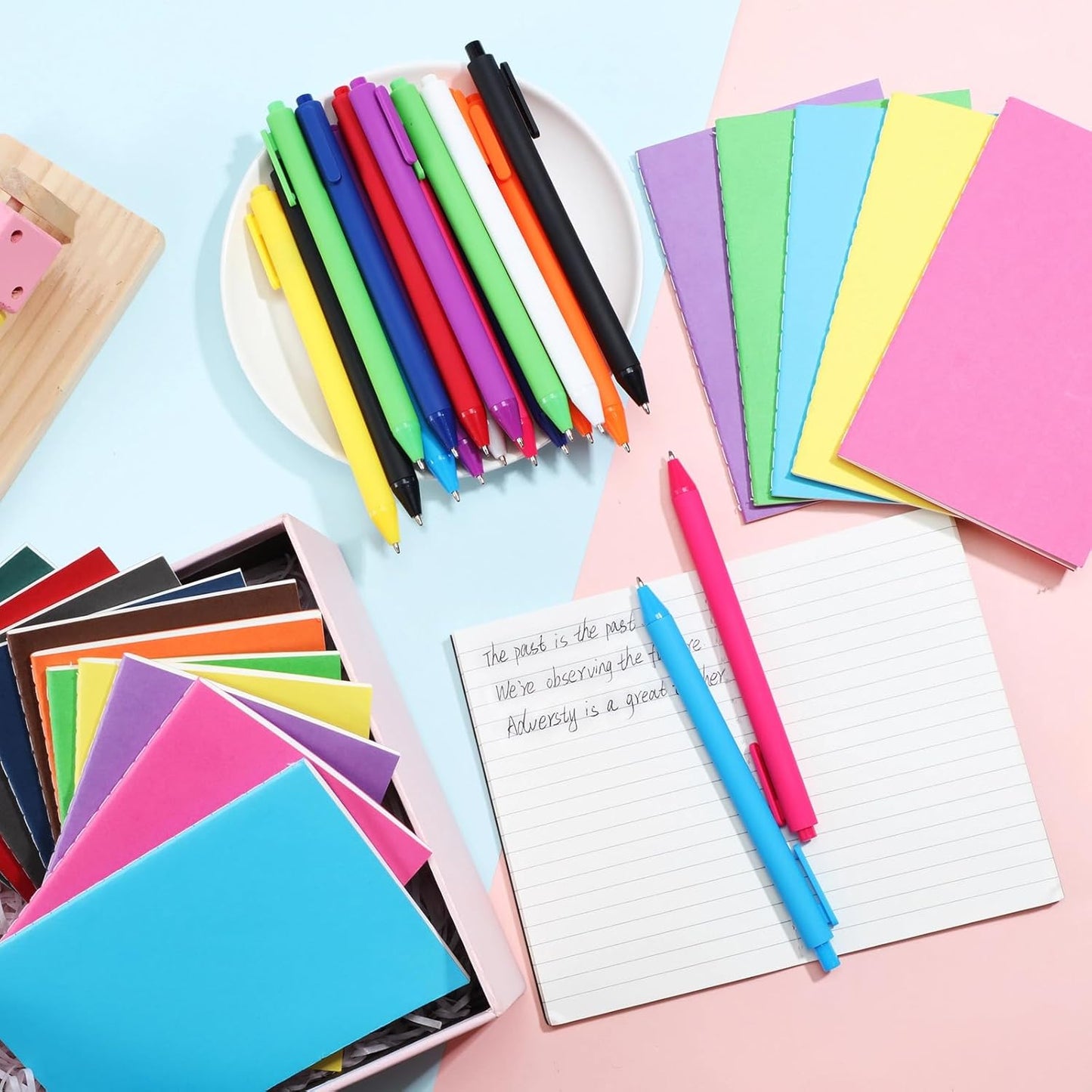 Sabary 96 Pcs Mini Notebook and Pen Set Bulk Lined Small Pocket Notepad Retractable Ballpoint Pen Journal Memo Notepad 24 Sheets/ 48 Pages 3.5 x 5.5 Inch for Student Teacher Gift (Colorful)